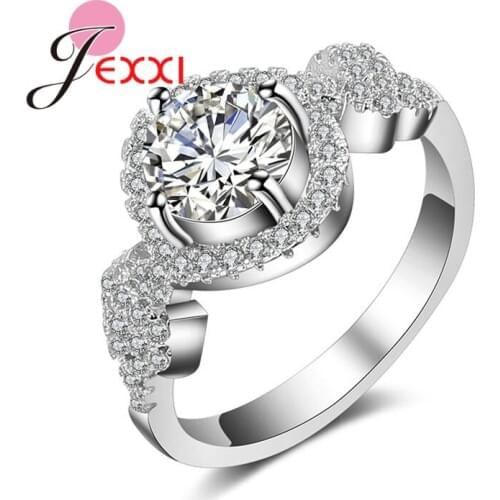 Silver Engagement Ring Round 4 Prong Setting Cubic Zirconia CZ Wedding Rings For Women Promise Band Jewelry