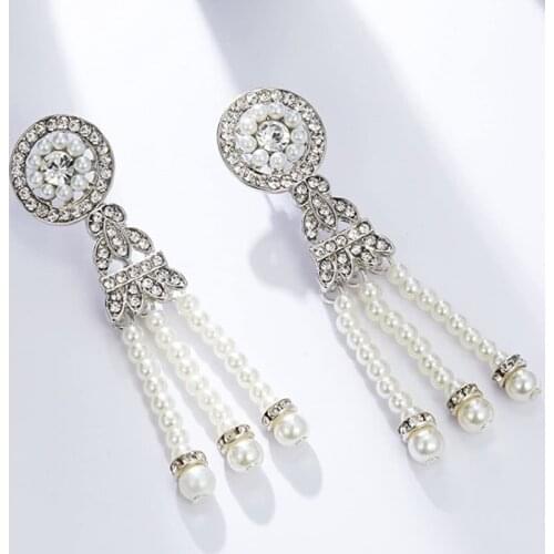 1920s Flapper Earrings 20s Art Deco Great Gatsby Earring Drop Rhinestone Jewelry Accessories Vintage Party Dangle Pearl Earrings