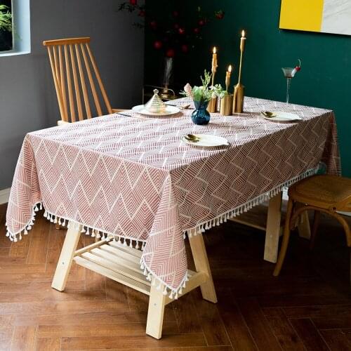 Boho Line Party Cover Cloth Kichen Tablecloth with Tassels Oversized Rostrum Table cloth Home Decoration Wedding Banquet Hotel