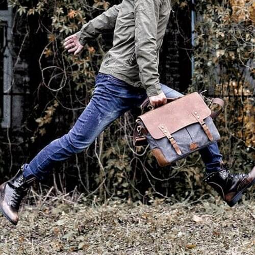 2020 Mens Messenger Bags Canvas Shoulder Bag Handbag Crazy Horse Leather Briefcase Retro Office Bag Handmade Bags Male Vintage