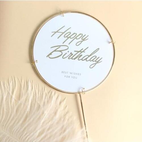 10Pcs Round Wrought Iron Bronzing Happy Birthday Cake Topper Gold Cupcake Topper Happy Birthday Party Decor Supplies