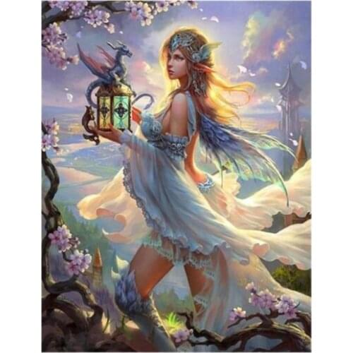 TOUOILP square full Diamond Painting Woman and dragon