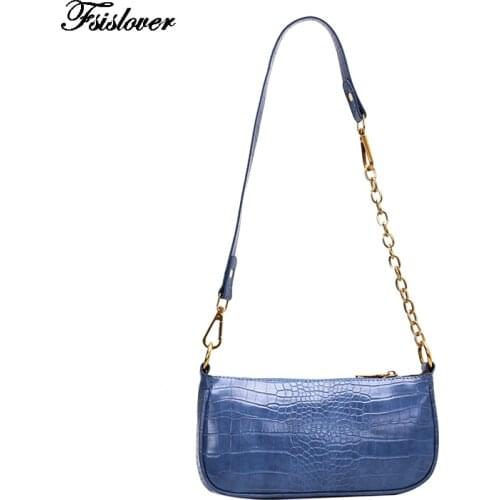 Vintage Crocodile Pattern Women Shoulder Bags Retro Split PU Leather Bags chain Solid Ladies Small Messenger Handbag Female 2020