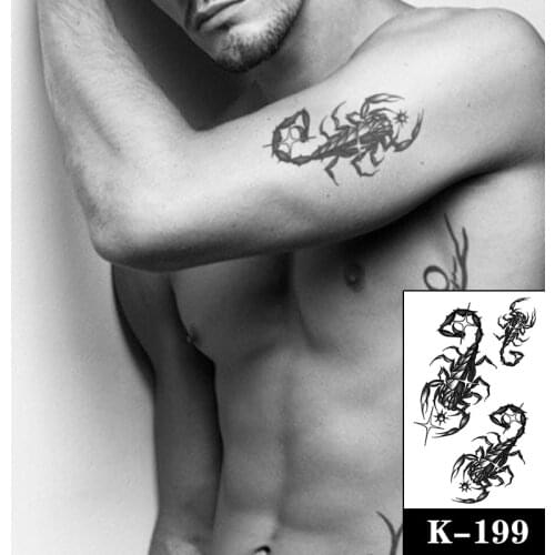 Waterproof Temporary Tattoo Sticker Black Scorpion Flowers Geometry Lion Fake Tattoos Flash Tatoo Arm Leg Body Art for Women Men