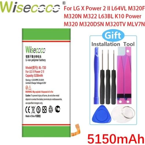 Wisecoco 5150mAh BL-T30 Battery For LG X Power 2 II L64VL M320F M320N M322 L63BL K10 Power M320 M320DSN M320TV MLV7N