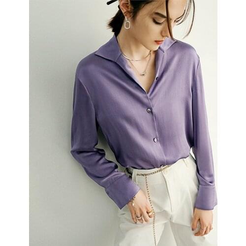 100% Silk Blouse Women Casual Style Patchwork Stripe Simple Turn-down Neck Long Sleeves Loose Top New Fashion