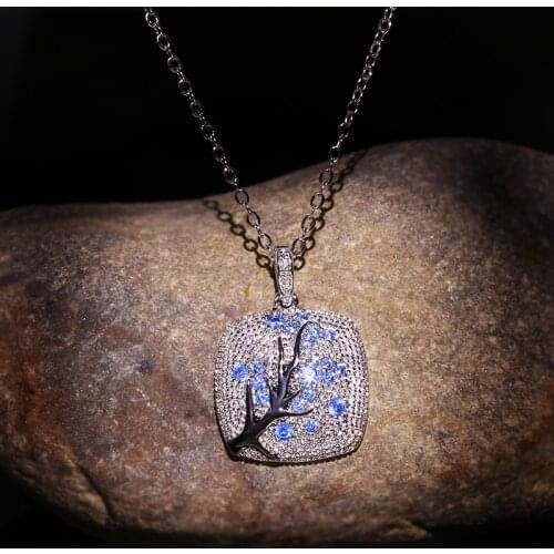 Colorful zircon Leaves branch Pendant For Women branch Sparkling Pink Cherry Tree CZ Delicate Fashion Necklace jewelry