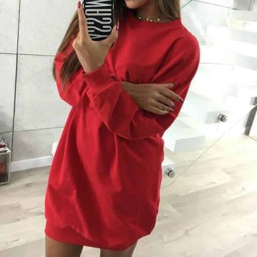 Autumn Women 2020 New Hoodies Fashion Casual Solid O-Neck Loose Oversized Dress Sleeve Long Sweatshirts