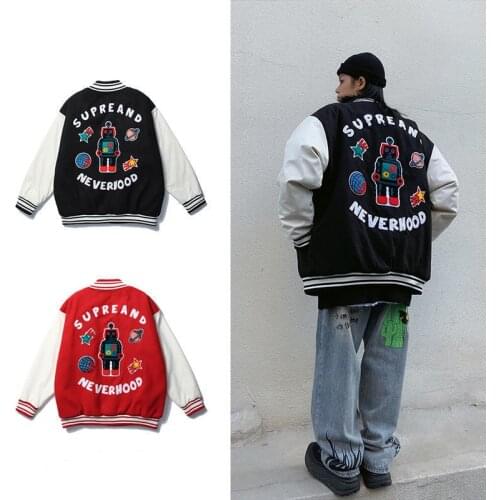 Womens Spring Baseball Bomber Varsity Sport Jacket Women Robot Cartoon Trend Korean Couple Hip Hop Rock Fried Coat Plus Size