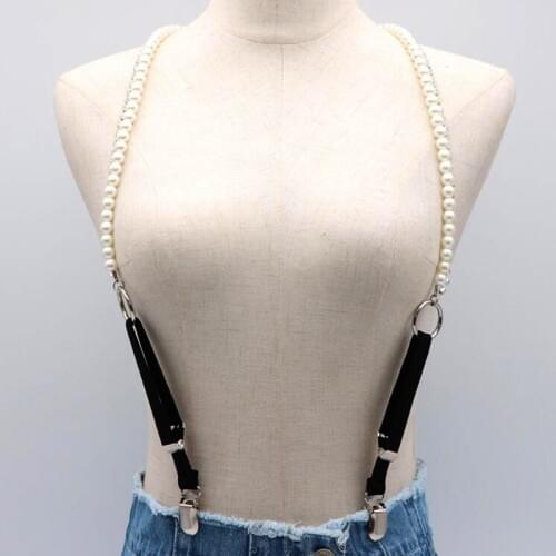 Fashion suspenders women High Quality pearl Leather belts Suspenders male Adjustable 3 metal Clip Belt Strap sexy Suspenders