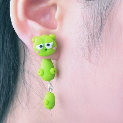 TTPAIAI 30 Brand Handmade Polymer Clay Green Worm Earrings For Women Fashion Cute Lovely Animal Stud Earrings Girl Kids Gift