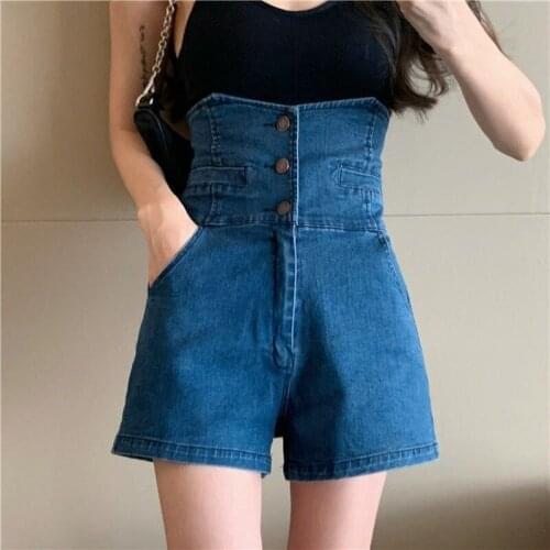 Spring/Summer Sweet Fairy Jeans Slim High Waist Rompers French Vintage Elegant Woman Loose Cute Offiec Lady All-Match Hot Pants