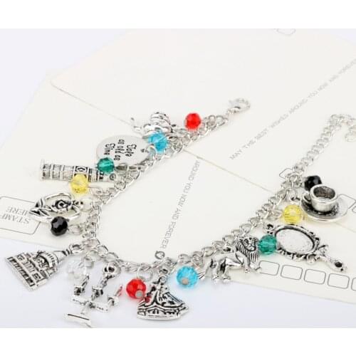 Charm Beauty-Princesss Bracelet Roses Mirror Castle Clock Lion Harpoon Accessories Jewelry Women Jewelry
