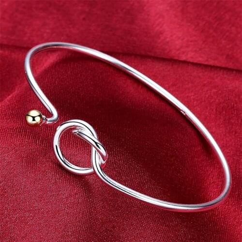 Delicate 925 Silver Cuff Twine Bangles Bracelets For Women Beads Opening Simple Jewelry Christmas Gift Engagement Present