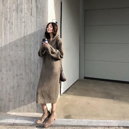 NEW Autumn Sweater Women Dress Winter Long sleeve Sweater Knitted Dresses Long loose Maxi Oversize Dresses Knitting Robe Vestido