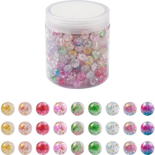 1 Box Spray Painted Glass Beads Strands with Golden Foil Round Mixed Color for Bracelet Necklace DIY Jewelry Making