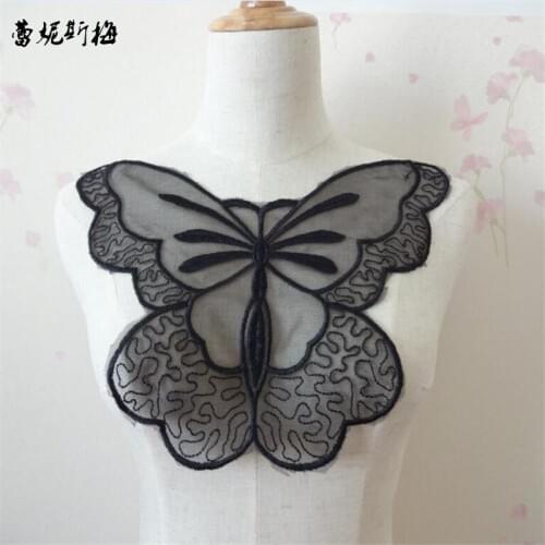 3Pieces 17X27cm Black Polyester Floral Flower Motif Venise Lace Collar Trim Lady Dress Decor YL0068