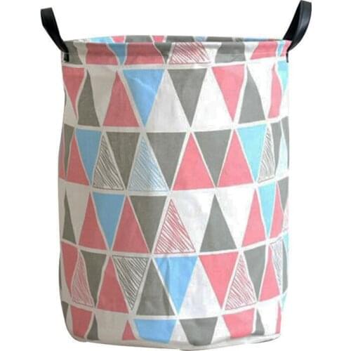 5PCS / LOT Cartoon Geometric Portable Waterproof Dirty Clothes Laundry Basket Leather Handle Laundry Bucket