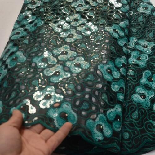 5yards/pc) high quality teal green African handcut double organza lace fabric with allover sequins embroidery for dress OP115