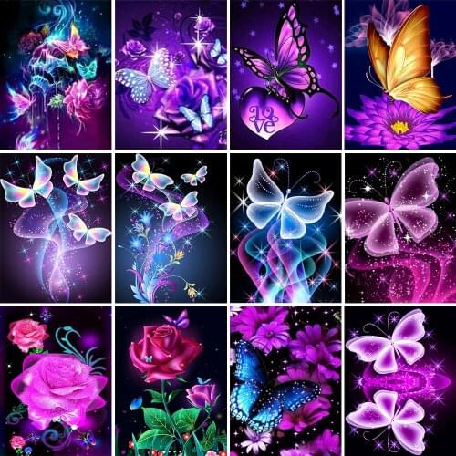 QIZITNEG 5D Diy Full Square Diamond Painting Butterfly Mosaic Diamond Embroidery Animal Picture Of Rhinestone Home Decoration