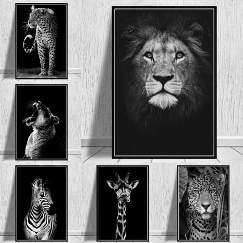 Nordic home decoration black and white art wild animal pictorial and poster lion zebra room decor aesthetic