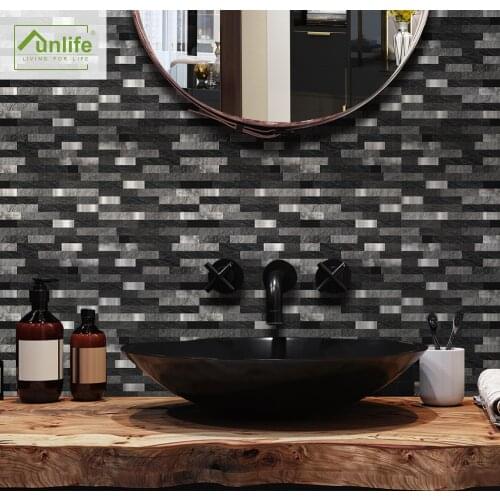 Funlife® Black Brick Metal Mosaic Tile Sticker Self-Adhesive Kitchen Backsplash Removable Peel&Stick Wall Sticker Easy to Clean