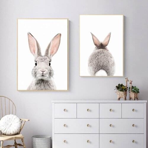 Cute Nursery Bunny Rabbit Canvas Painting For Baby Bedroom Cartoon Animal Poster Wall Art Picture Cuadros Nordic Home Decor