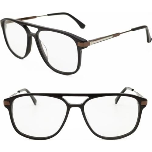 Classic acetate combined metal temple square shape dual bridge big frame prescription vintage eyeglasses for men