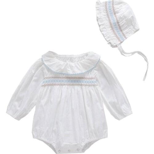 Infant Girls Clothing One Piece Long Sleeve Spring Autumn White Romper Sets Cotton Lotus Leaf Collar Sweet One Piece Body Suits