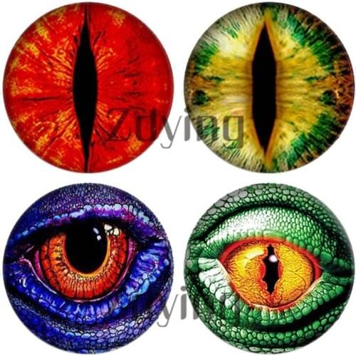 Zdying 10pcs/lot Animal Dragon/Cat/Snake Eyes Round Glass Cabochon Photo Dome Beads Demo Flat Back Making Jewelry Findings