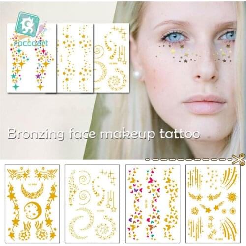 Moon Star Body Art Water Transfer Waterproof Gold Bronzing Face Temporary Tattoo Sticker For Women Makeup Party Fake Tattoos