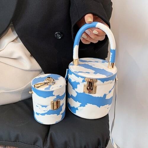 Fashion Cylindrical Shape Design Purses and Handbags Cloud Pattern Shoulder Bag for Women Mini Crossbody Bag Female Party Clutch