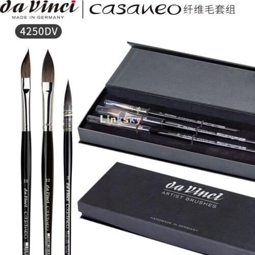 Da Vinci Brushes 4250DV Watercolor Brush Set, Quill Size 2, Slant Size 10, Oval Size 12, Black, 3 Each, for watercolor, gouache