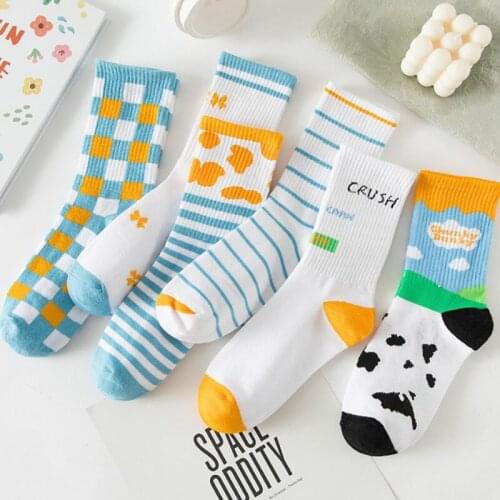 Cartoon Socks Cute Cell Print White White Calcetines Funny Fall Harajuku Fashion Kawaii Skarpetki Damskie Woman Chaussette Femme