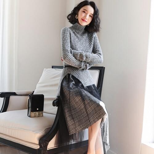 New fashion bottoming sweater with skirt two-piece suit knit skirt female suit autumn and winter knee-length skirt suit
