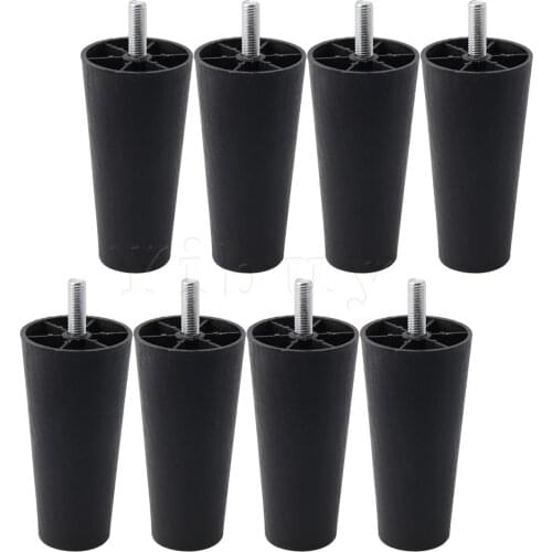 8PCS Black Plastic Round Tapered Furniture Legs Feet with Thread Shank