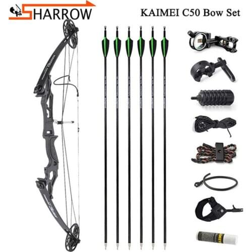 Adjustable 35-50lbs Archery Pulley Compound Bow 260FPS High Labor Saving Ratio Right Hand Bow 31.5" Carbon Arrow for Hunting