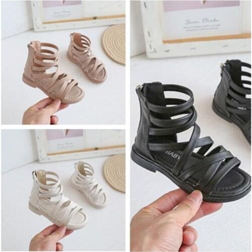 2021 Girls Fashion summer High-top sandals Roman Open toe Sandals Girls classic bow princess shoes Childrens flat sandals 22-31
