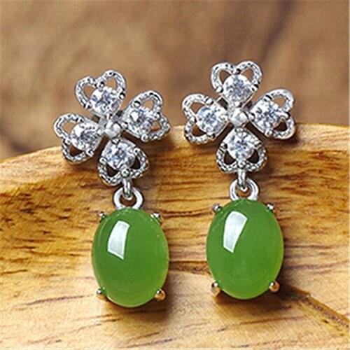 Natural Green Chalcedony Hand Carved Drop Earrings Fashion Boutique Jewelry Green Agate Earrings