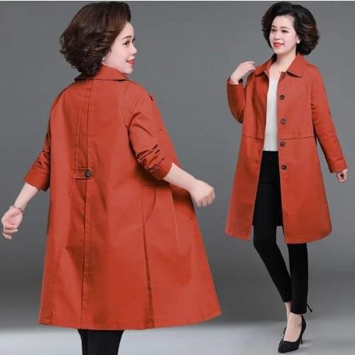 Spring Autumn Middle-aged Mother Windbreaker Casual Loose Long Double Layer Women Trench Coat Plus Size Female Overcoat L-5XL