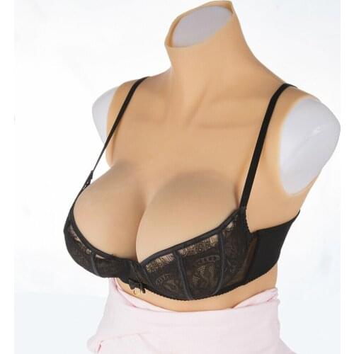 Silicone Chest Forming G Cup Artificial Breast Turtleneck Sleeveless Tights Vest for CD Crossdress Transsexual and Women