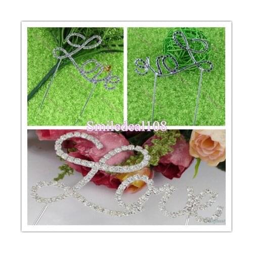 10pcs Monogram Tone Love Cake Topper Rhinestone Wedding Decorations Supplies Silver Cake Accessory