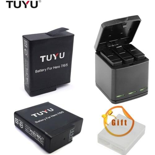 TUYU high quatity TYPE-C 3 Port Storage Box Charger with TUYU Battery for Gopro Hero 6 5 Hero 7 Black camera Battery Accessories