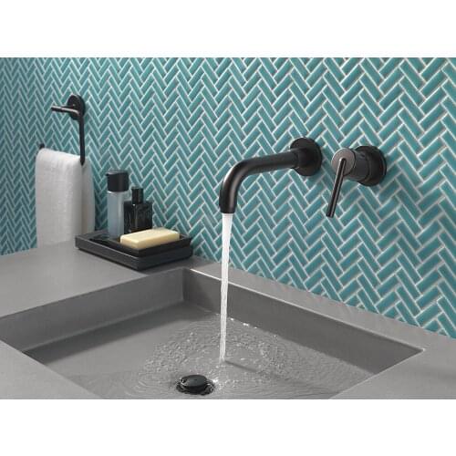 Yooap Bathroom Basin Faucets Water Tap Bathroom Sink Faucets Wall Mount Brass Tap Matt Black Modern Faucet