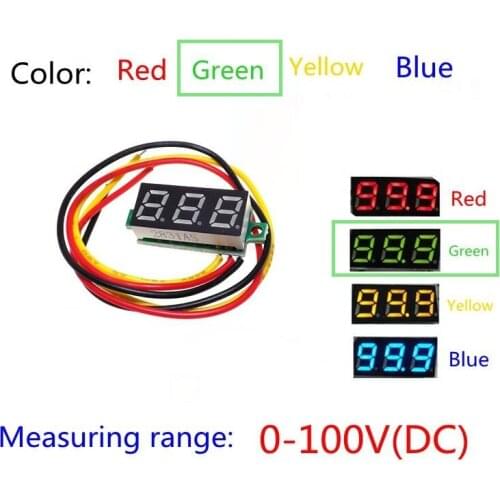 Green Three line precision DC digital voltmeter head LED digital voltmeter DC4.5V-30V 0.28 Inch Mini Digital Voltmeter 0-100V