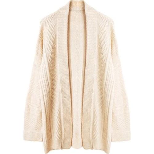 100%hand made cashmere knit women korean style Vneck lace up loose cardigan sweater solid color one&over size