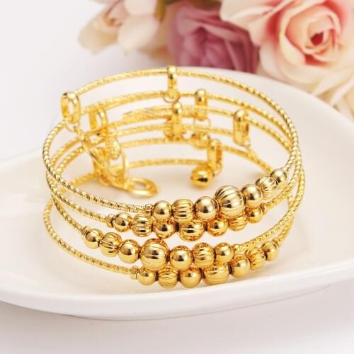 12pcs dubai india Charm Bracelet for Women Gold beads Bangle cute bell kids girls women Hand Chain Jewelry anklets Arab gift