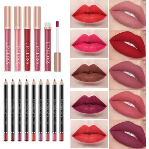 2/3/5PCS Makeup Lipstick Lip Gloss Velvet Matte Lip Tint Pigment Long Lasting Sexy Contour Red Lip Stick Womens Cosmetics