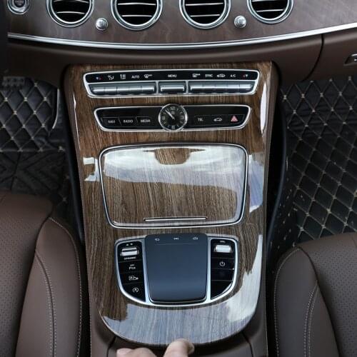 2 Pcs Car ABS Console Gear Panel Frame Cover Trim Accessories For Mercedes Benz E Class W213 2019 Walnut Wood Grain