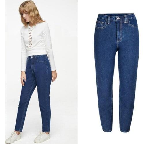 2021 Deep Blue Vintage High Waist Jeans Woman Boyfriends Womens Jeans Full Length Mom Jeans Cowboy Denim Pants